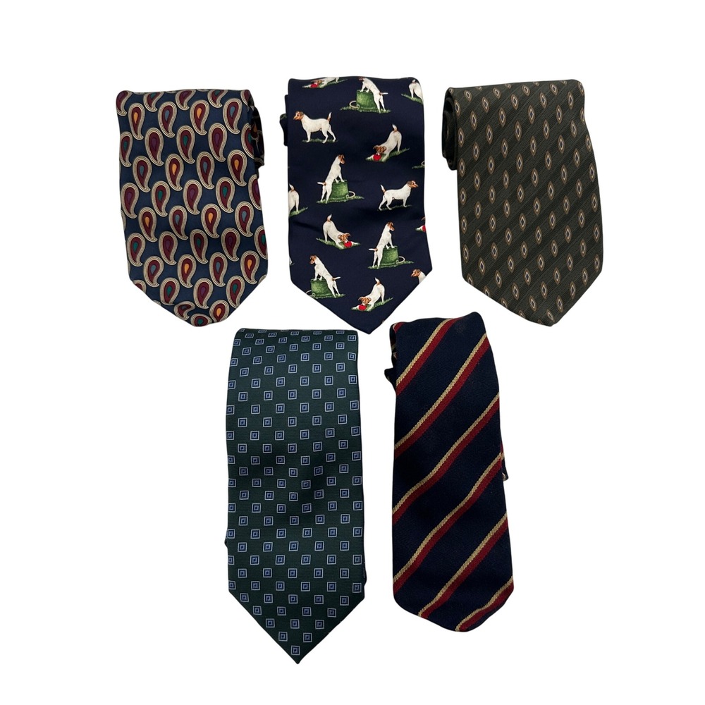 Lot of 5 Silk Wool Ties Mens Paisley‎ Jack Russell Alyn Claiborne Jos A Bank